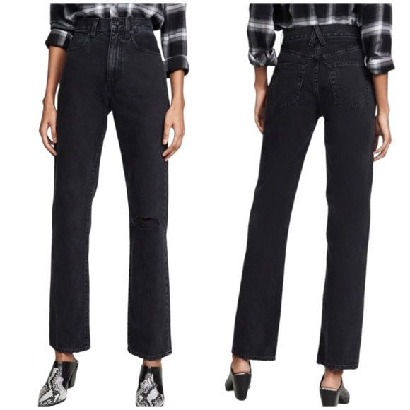SIvrlake Long Gone Black Distressed Denim London Crop Straight Leg size 26 - Picture 1 of 7